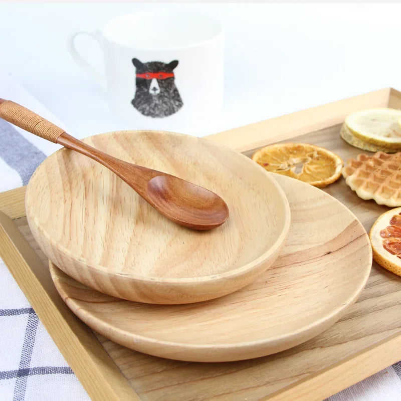 Wooden dessert plate round natural solid non-painted non-waxed fruit snacks dinner home storage