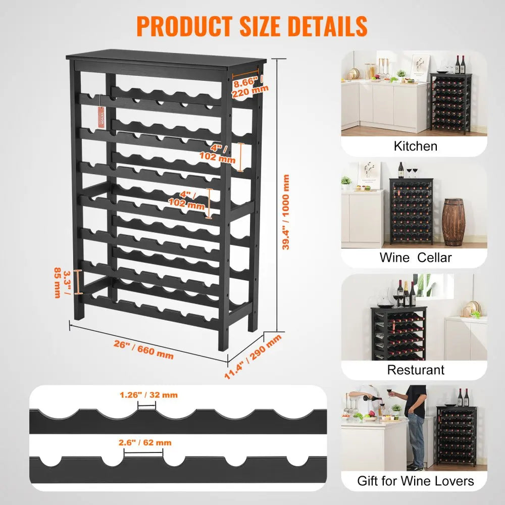 Vevor 18/36/42/48/72bottle stackable modular wine rack free standing storage bamboo holder display shelves cellar - 42