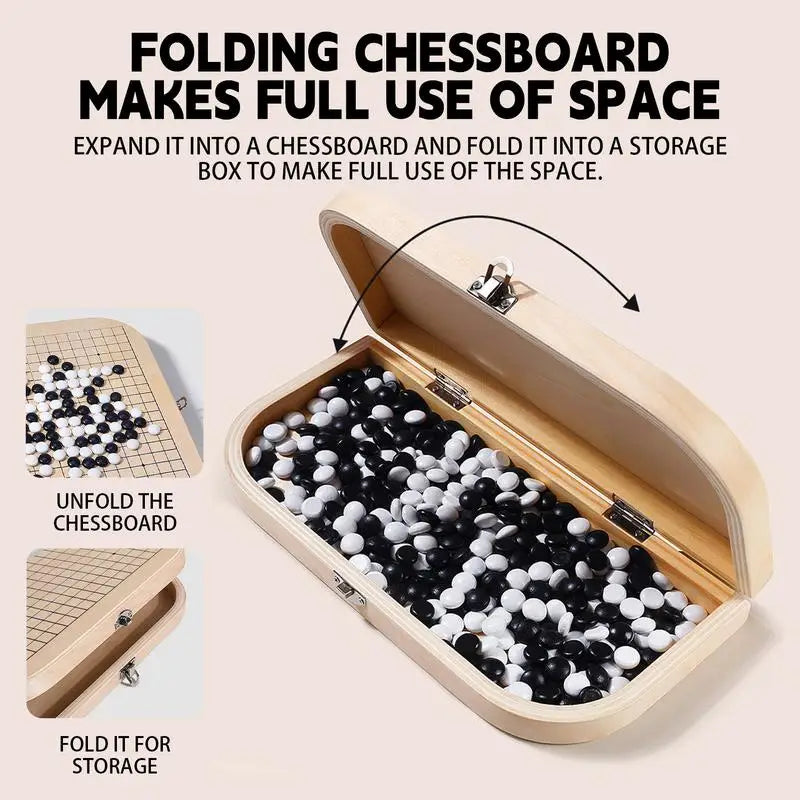Portable go game foldable black and white chess pieces set children wooden puzzle board for party travel fishing