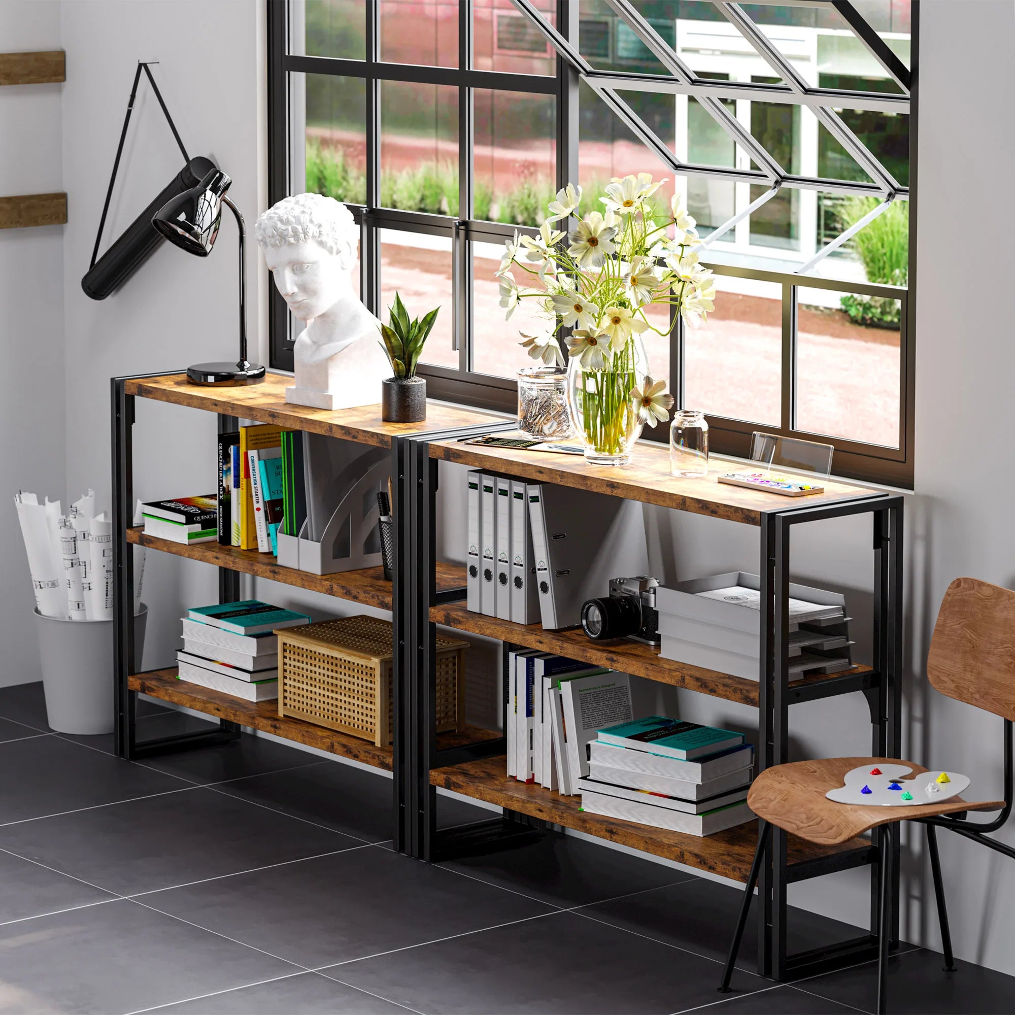 Ironck bookshelf industrial 3 shelf bookcase wood storage with metal frame for living room vintage brown - united states