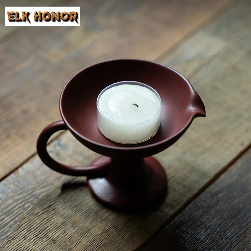 Ceramic raw mineral glaze cinnabar red candle holder luxury scented aromatic candles lights teaset room decor ornaments