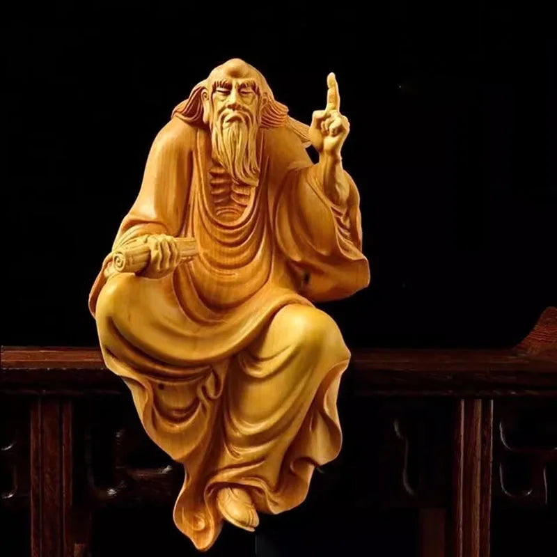Wooden meditation small statue of bodhidharma ancestor solid wood carving modern art sculpture home decoration