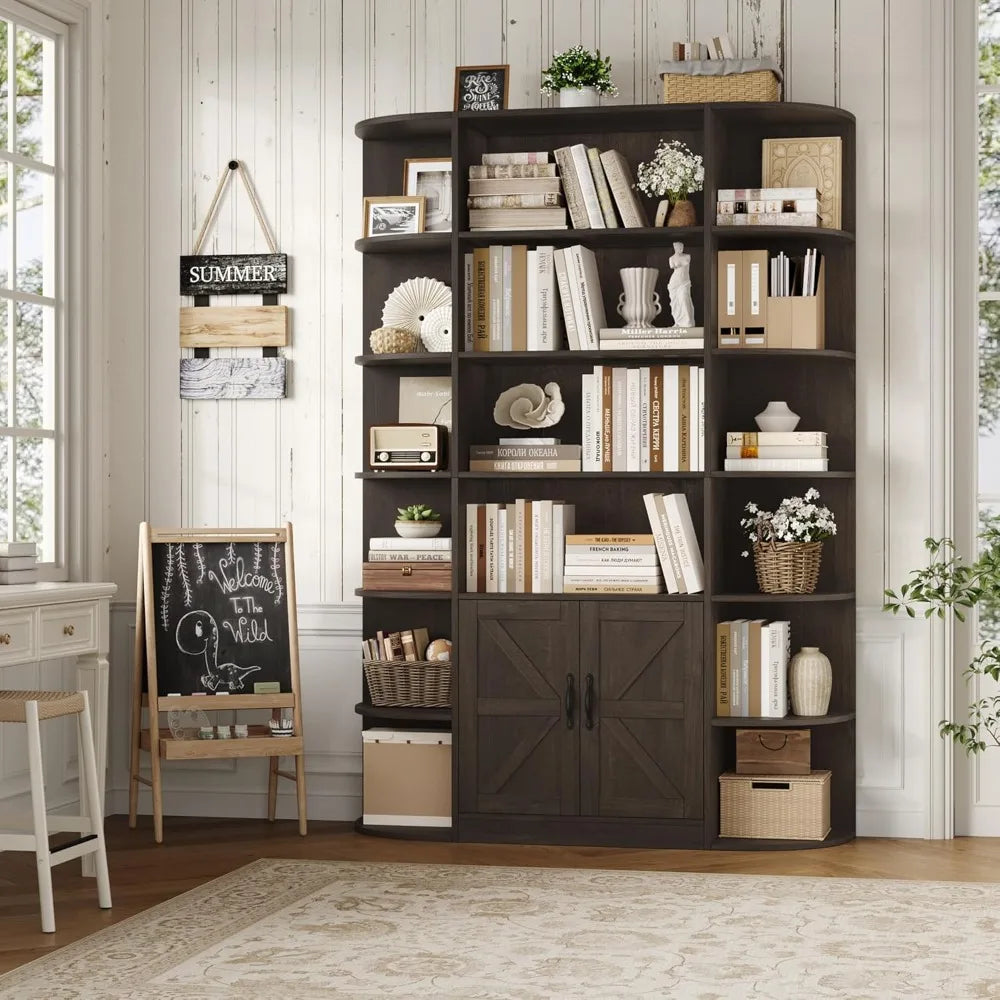 ’6-shelf 75-inch tall bookshelf with storage and 47-inch wide doored bookcase freestanding wooden display shelf’