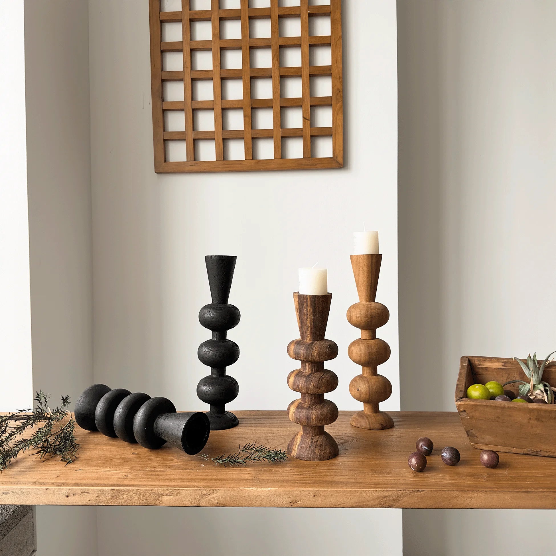 Walnut geometric ring candle holder ornament hotel natural wood color scented home decoration accessories centre