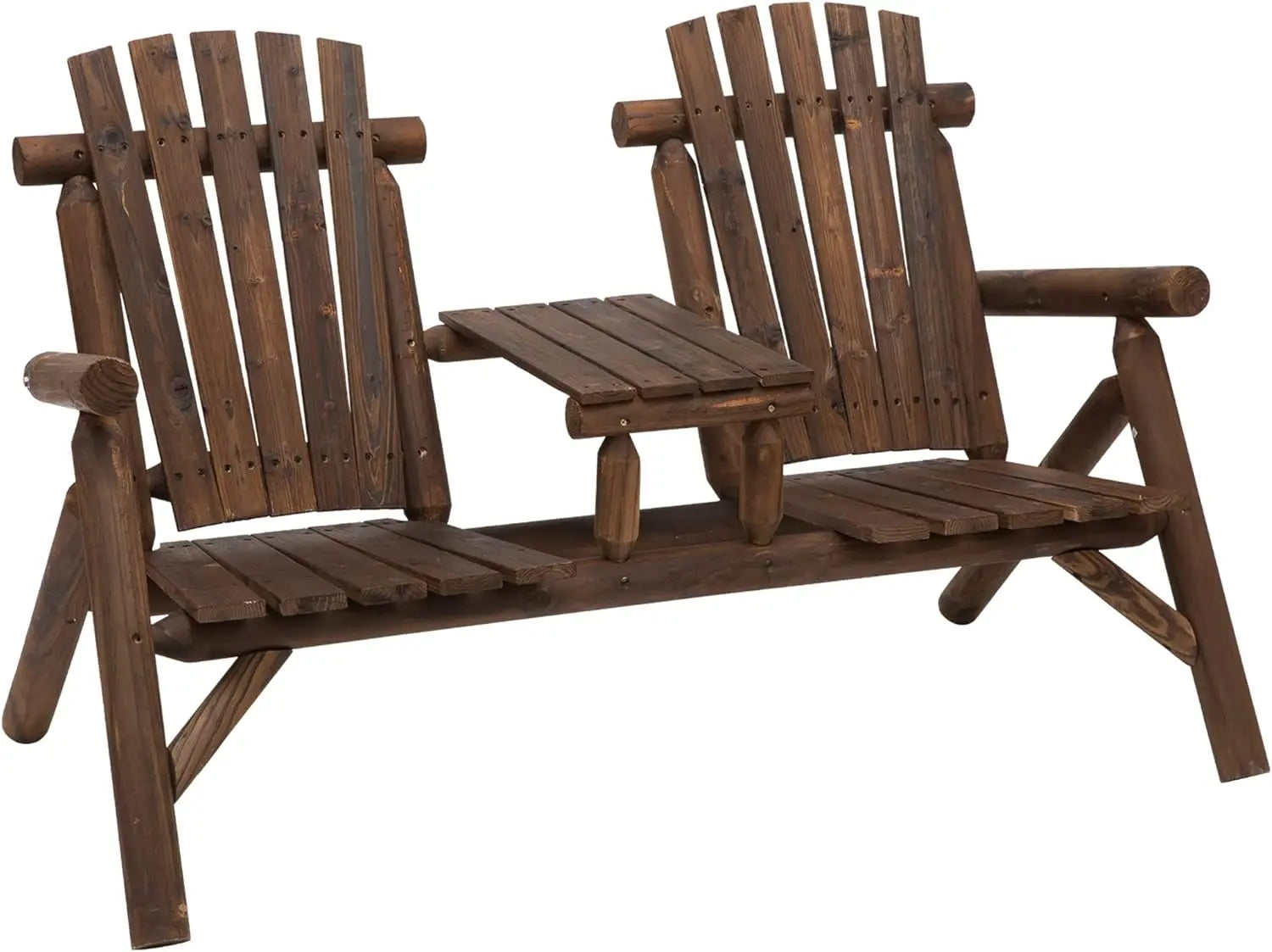2-seat wooden adirondack chair patio bench with table outdoor loveseat fire pit for porch backyard deck carbonized