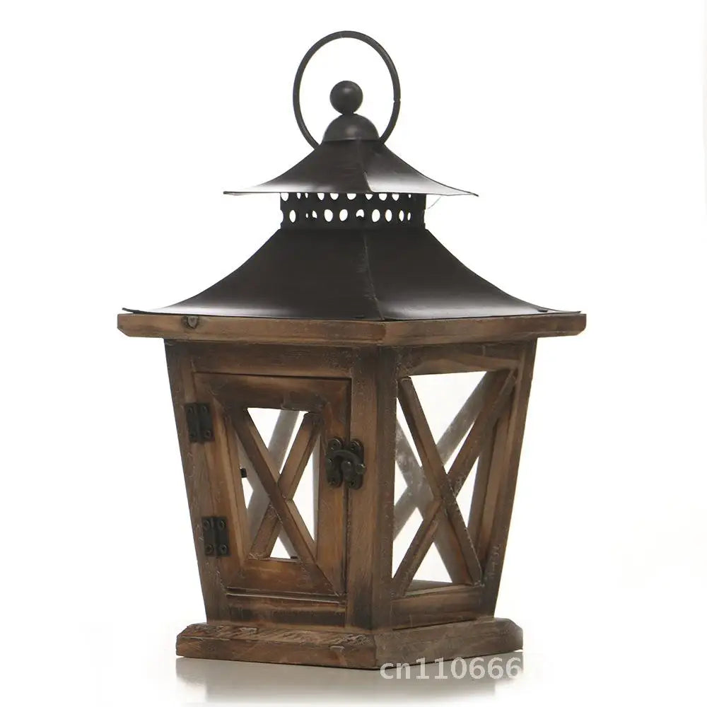 Vintage american wooden candle holder european style wind lamp home decorations christmas ornaments coffee color wood
