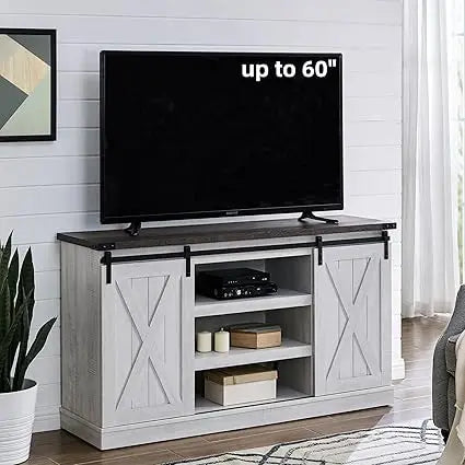 Farmhouse tv stand for 60 inch wood with sliding barn door entertainment center storage cabinet rustic medi - united