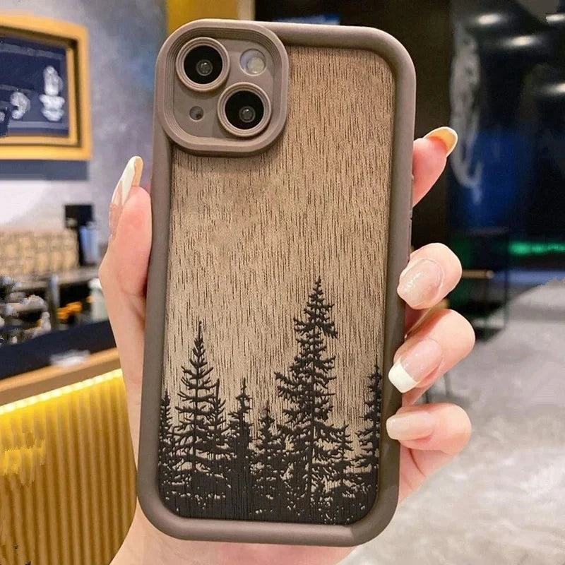 Retro forest brown wood soft phone case for iphone 16 15 14 13 pro max 11 12 mini xr x xs 7 8 plus se2 16e shockproof