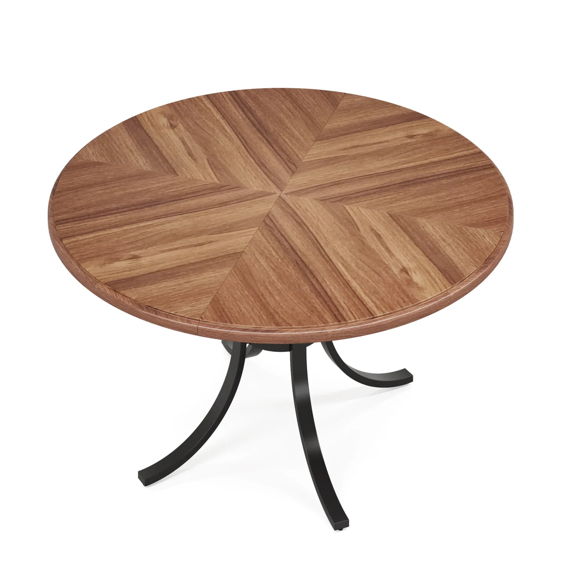 Tribesigns 47’’ round dining table for 4 people farmhouse kitchen with wooden texture surface & pedestal base - brown