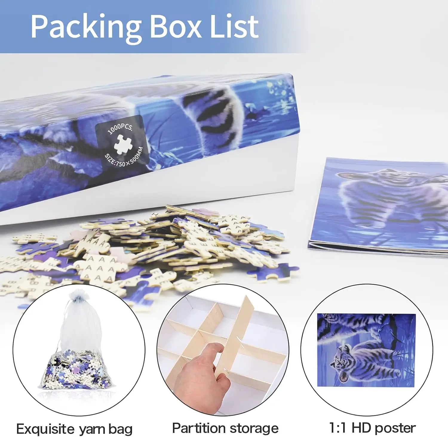 1000/500/300 pieces white tiger adult wooden puzzle jigsaw puzzles for gameroom bedroom party birthday gift challenging