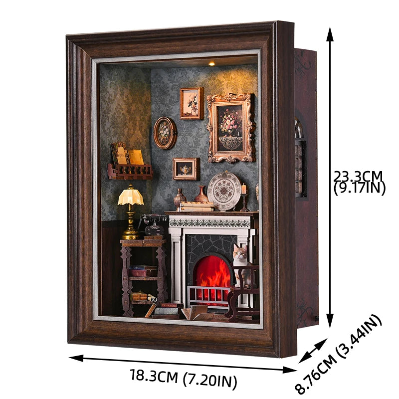 Diy book nook bookshop kit mysterious telephone booth wooden dollhouse with light bookshelf insert 3d puzzle decor