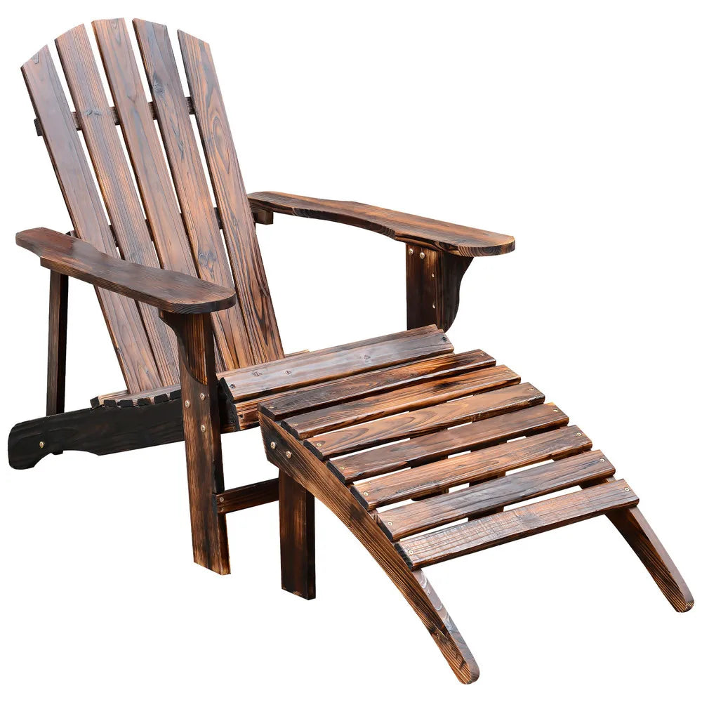 Outdoor patio deck adirondack chair fir wood lounger beach seat pool w/ ottoman - natural / united states