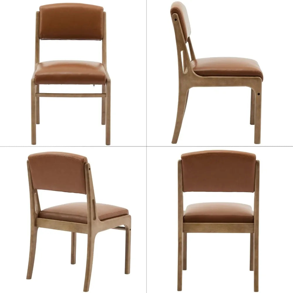 Pu leather dining room chairs set of 2 upholstered open backrest kitchen with light coffee solid wood legs modern side