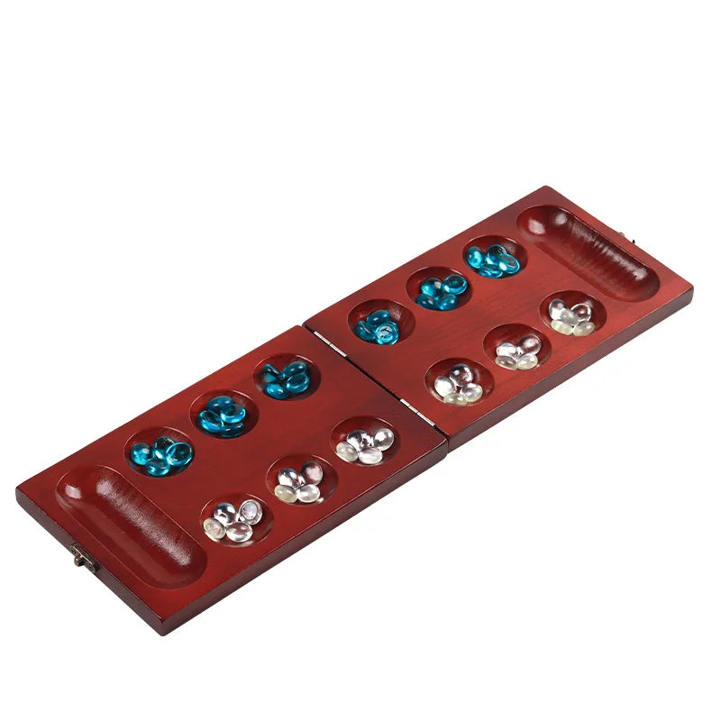 Chestnut pine foldable mancala board game - fun classic table with wooden for adults & kids