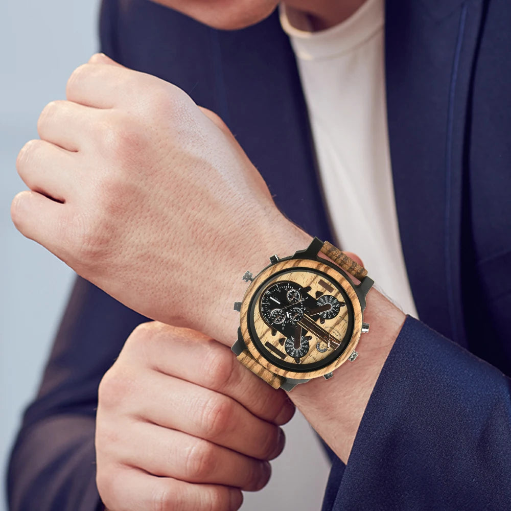 Large dial wooden wristwatches mens watch with free shipping montre en bois fashion business dieesl wood wrist watches