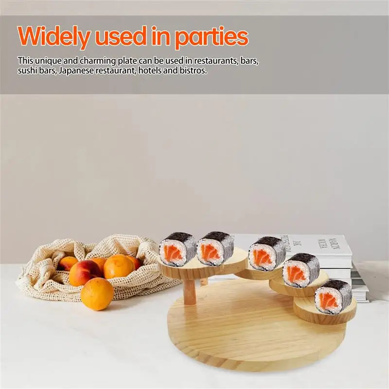 Large capacity wooden sushi tray rotating step stair japanese restaurant bowls plates trays sashimi platter home decor