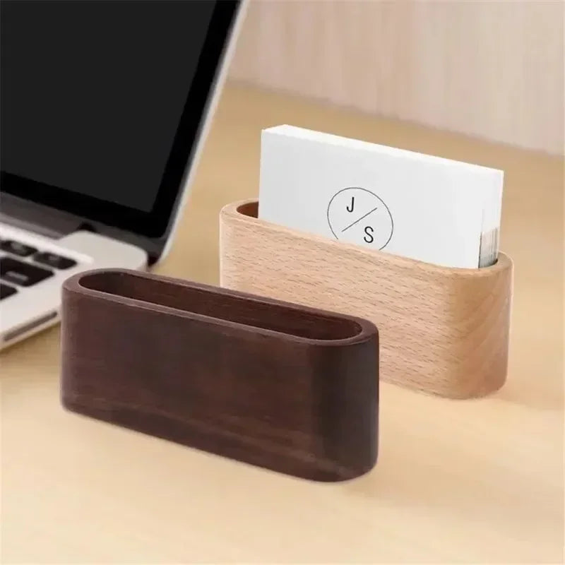 Desktop accessories storage box wooden business card holder note display rack office supplies stationery