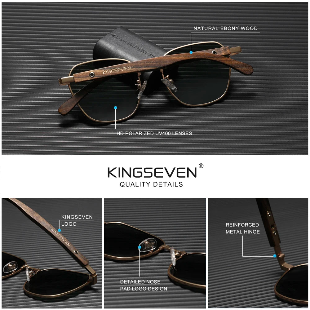Kingseven quality upgrade ebony wood sunglasses men polarized uv400 protection retro eyewear women oculos