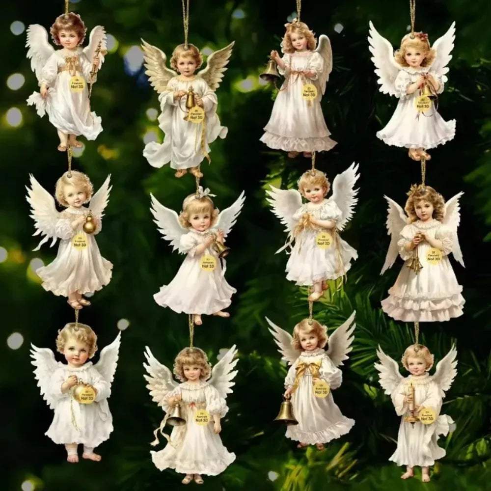 12/36 pcs wooden christmas angels ornaments victorian style angel tree decorations set wood pendants for home holiday