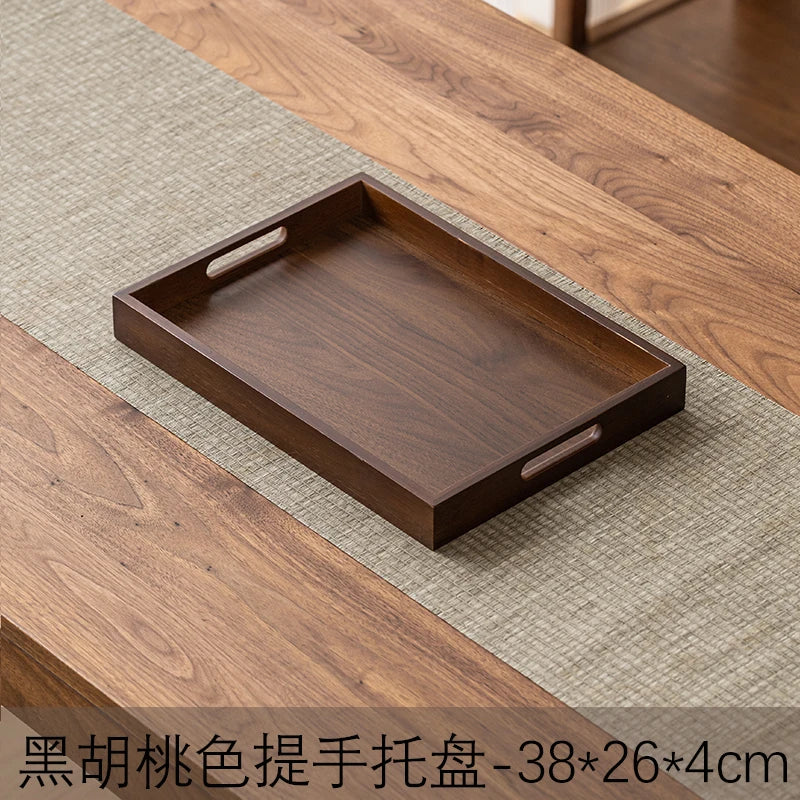 Large size rectangular bamboo wood tea tray display plate walnut color set cup storage handle home use japanese sle
