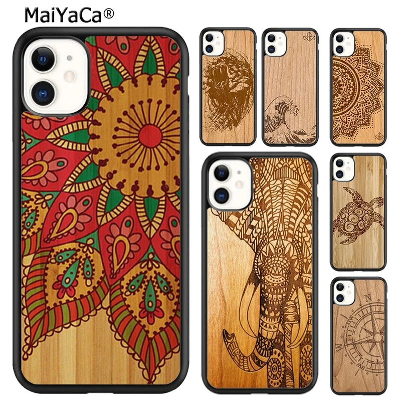 Maiyaca natural bamboo wood phone case cover for iphone 17 air 16 15 plus 11 12 13 14 pro max shell coque