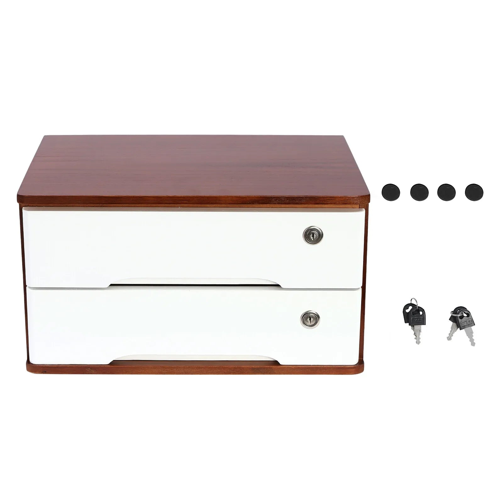 Wooden desktop storage box desk organizer box + lockable drawer - united states / wine red