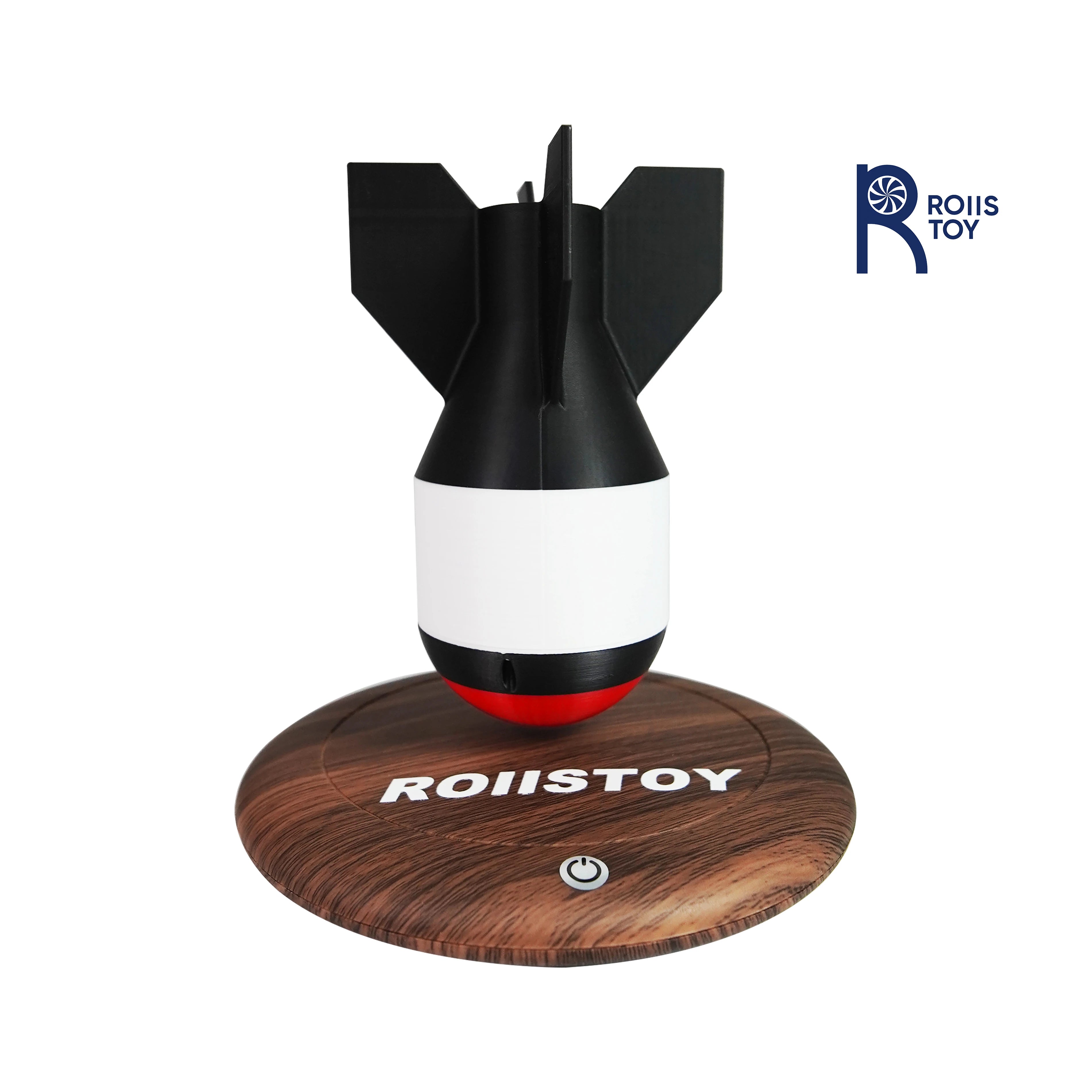 Military style maglev missile model floating on wooden base with red light effect for office desk dark decor collection