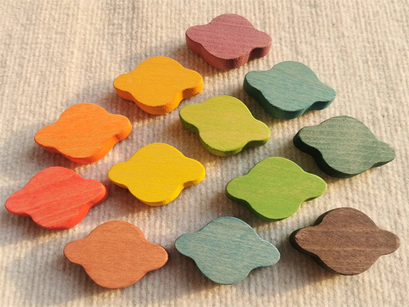 Rainbow wooden stacking star heart blocks pastel nordic beech moon clound open-ended play - rainbow cloud 12 - game