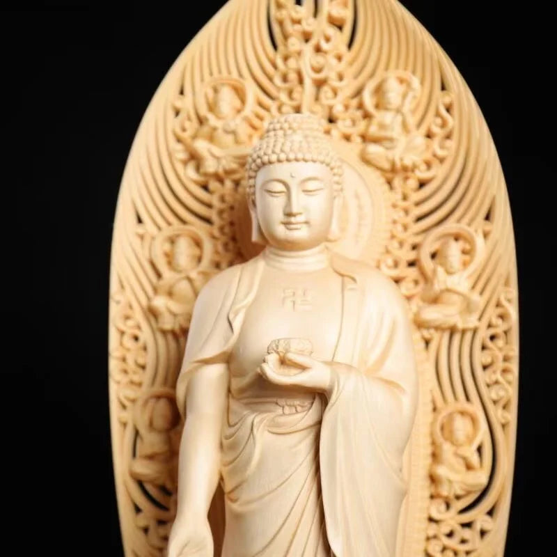 Wood carving shakyamuni buddha statue founder of buddhism home living room office wealth luck feng shui decor great