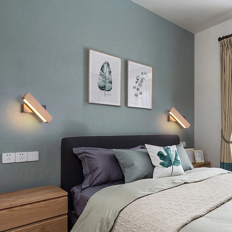 New rotatable wall lamp nordic solid wood led light simple bedside study reading adjustable lighting home decor lamps