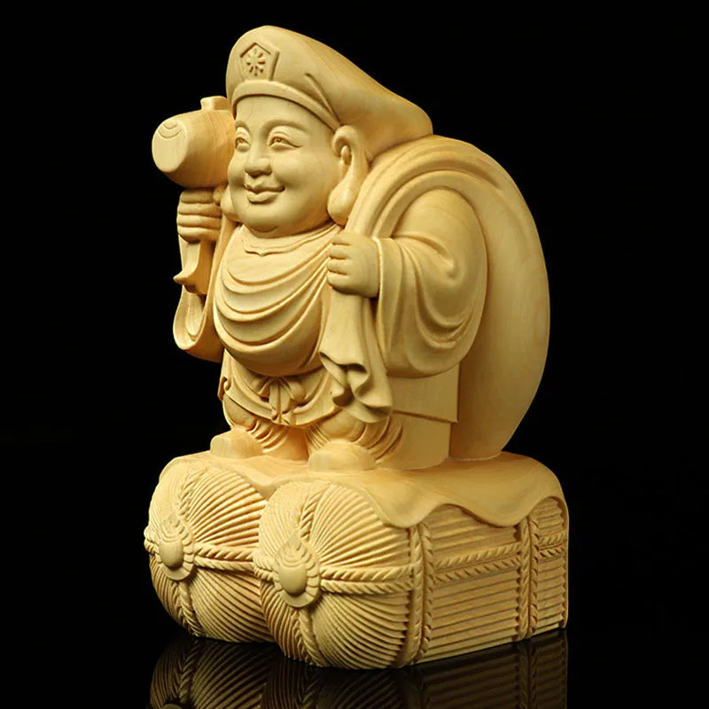 Boxwood wood carving mahakala buddha statue tibet great black god tantra god of wealth sculpture home decoration