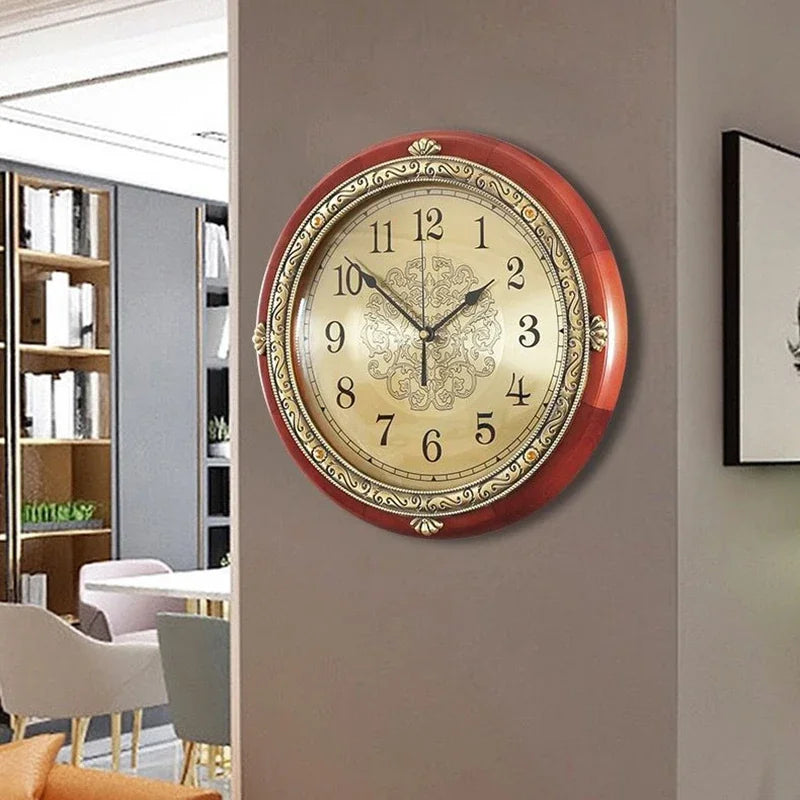 Solid wood frame wall clock living room modern luxury design vintage clocks nordic aesthetic watch home decoration