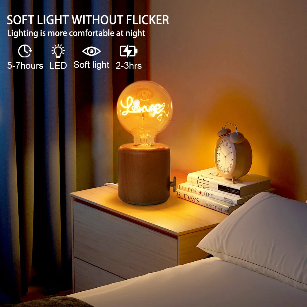 Vintage table lamp e27 retro amber wooden base desk lamps for bedroom living room home art display cafe bar studio