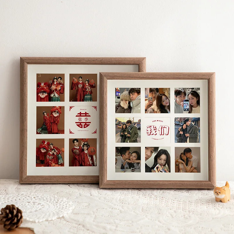 Imitative wooden photo frame for walls 23x23cm nine-square grid vintage frames stand pictures gift room desktop decor