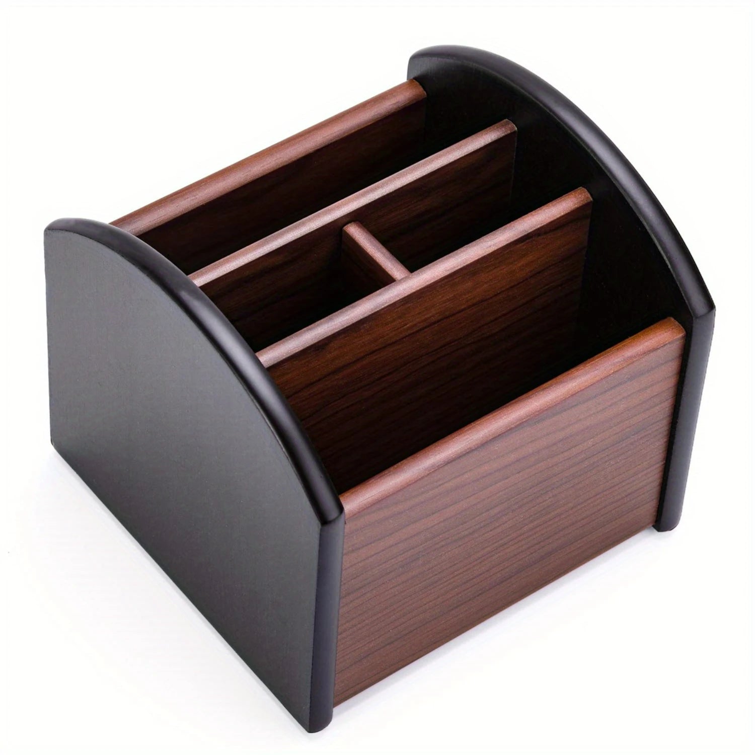 Wooden desk control holder caddy with 4 compartments organizer for table - wood / united states