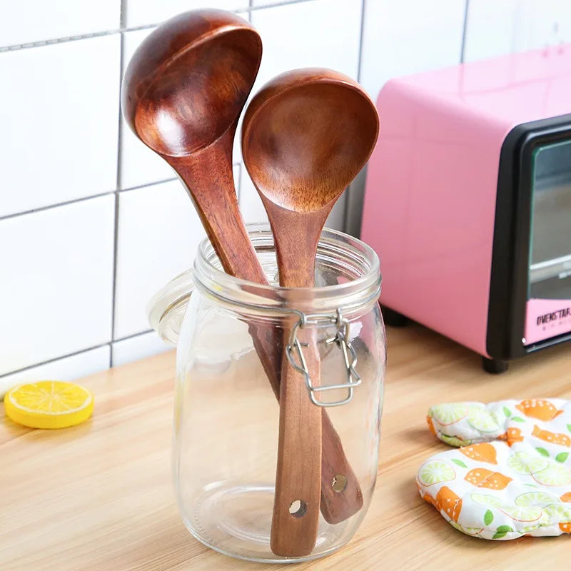 Wooden kitchenware serving spoon ladle large natural wood soup cooking utensil handmade tableware