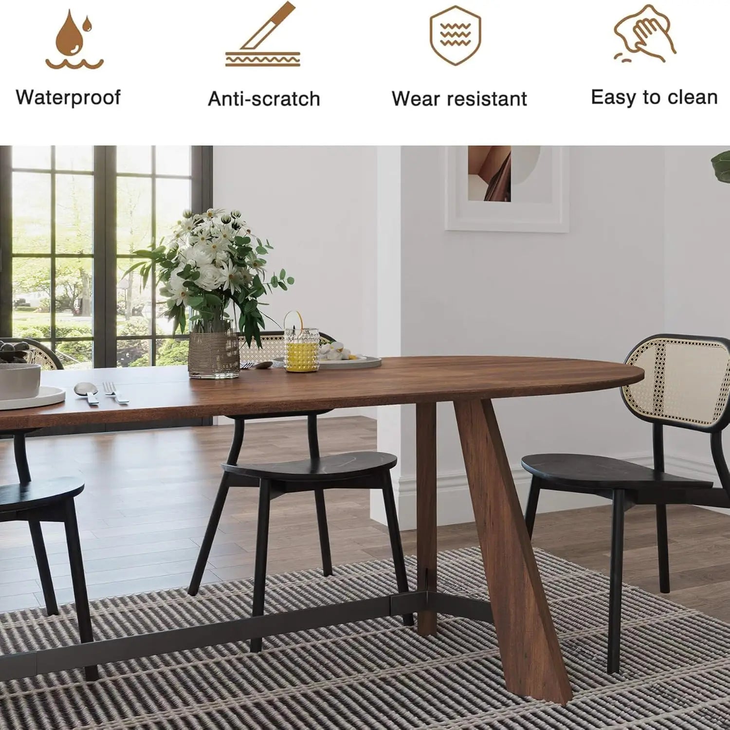 70.86in rustic oval dining table for 6-8 person farmhouse wood kitchen with sturdy tapered legs gathering meeting home