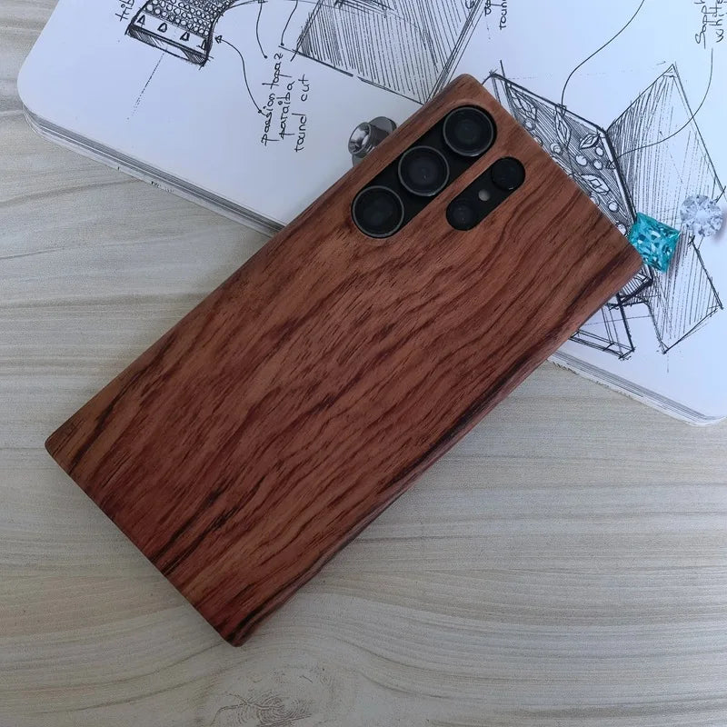 For samsung galaxy s24 s23 s22 s21 note 20 ultra plus walnut enony wood rosewood wooden back case cover - rosewood