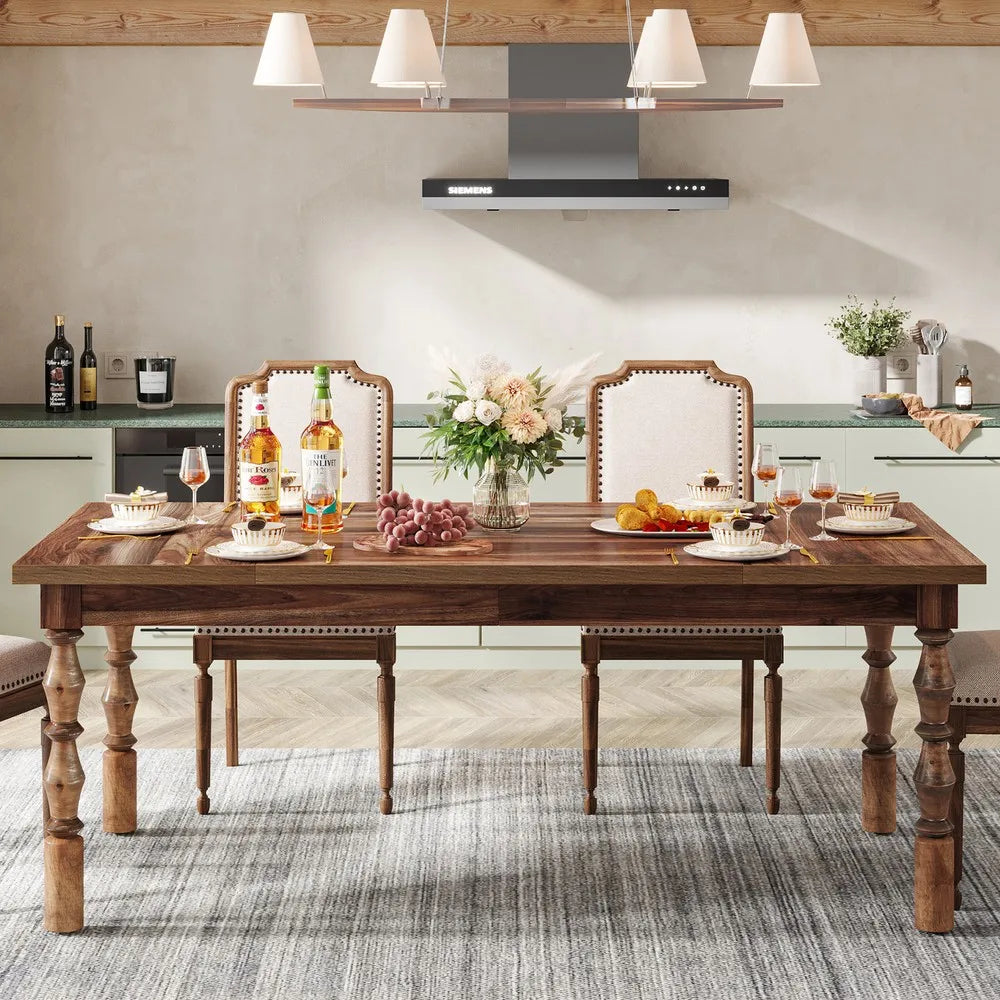 62’’ farmhouse wood dining table for 4 to 6 people large rectangle kitchen - united states / brown