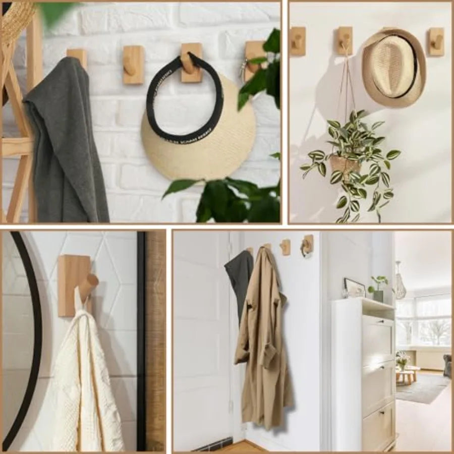 4 pack wood hooks wall tural wooden space saving no damage adhesive for entryway bedroom kitchen door hanging coat hat