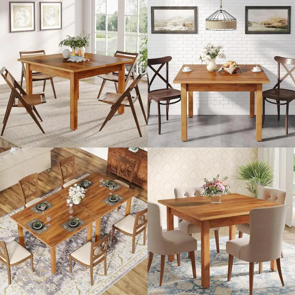 Farmhouse style 4-person square wooden dining table for kitchen and living room with rustic brown finish - united
