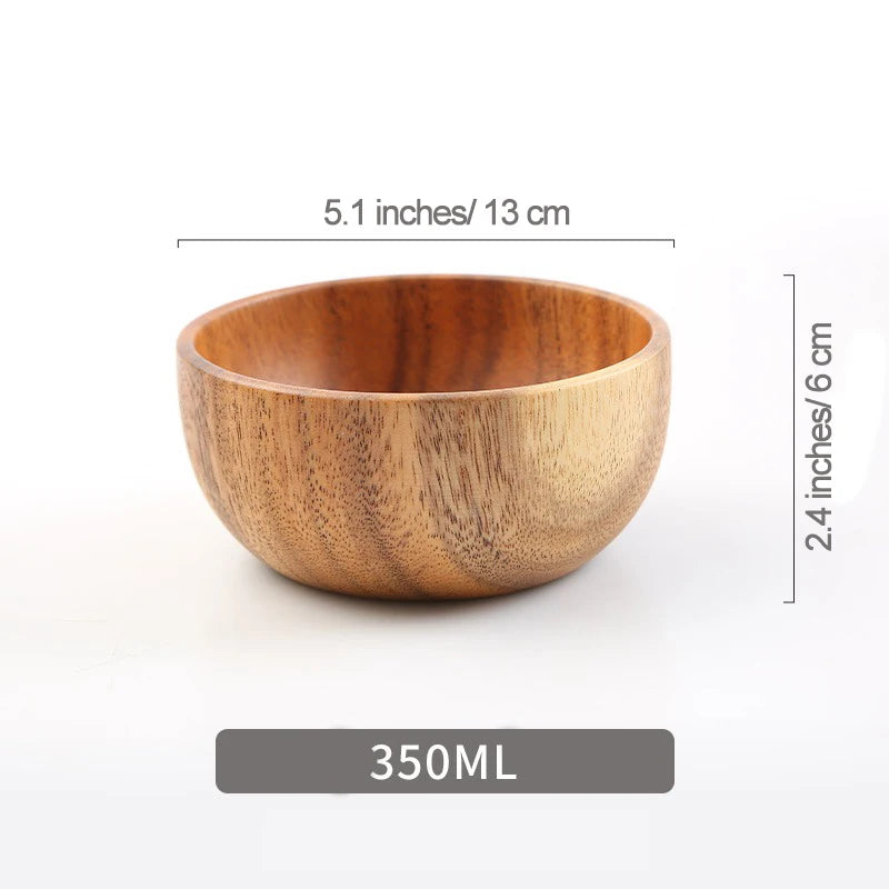Acacia wooden fruit salad bowl japanese style rice single ramadan tableware utensils for kitchen wood soup bowls - 350ml