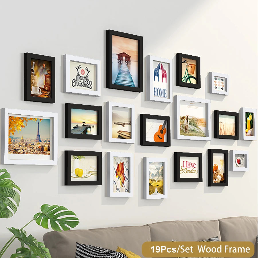 14/19pcs photo frames for pictures wall picture frame wooden hanging decor wedding party home decoration