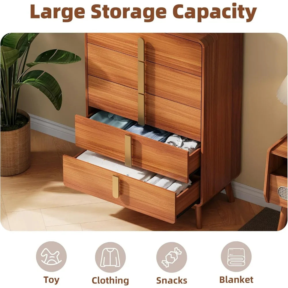 5 drawer dresser,mid century modern dresser with storage,tall chest of drawers metal handles,large wood organ