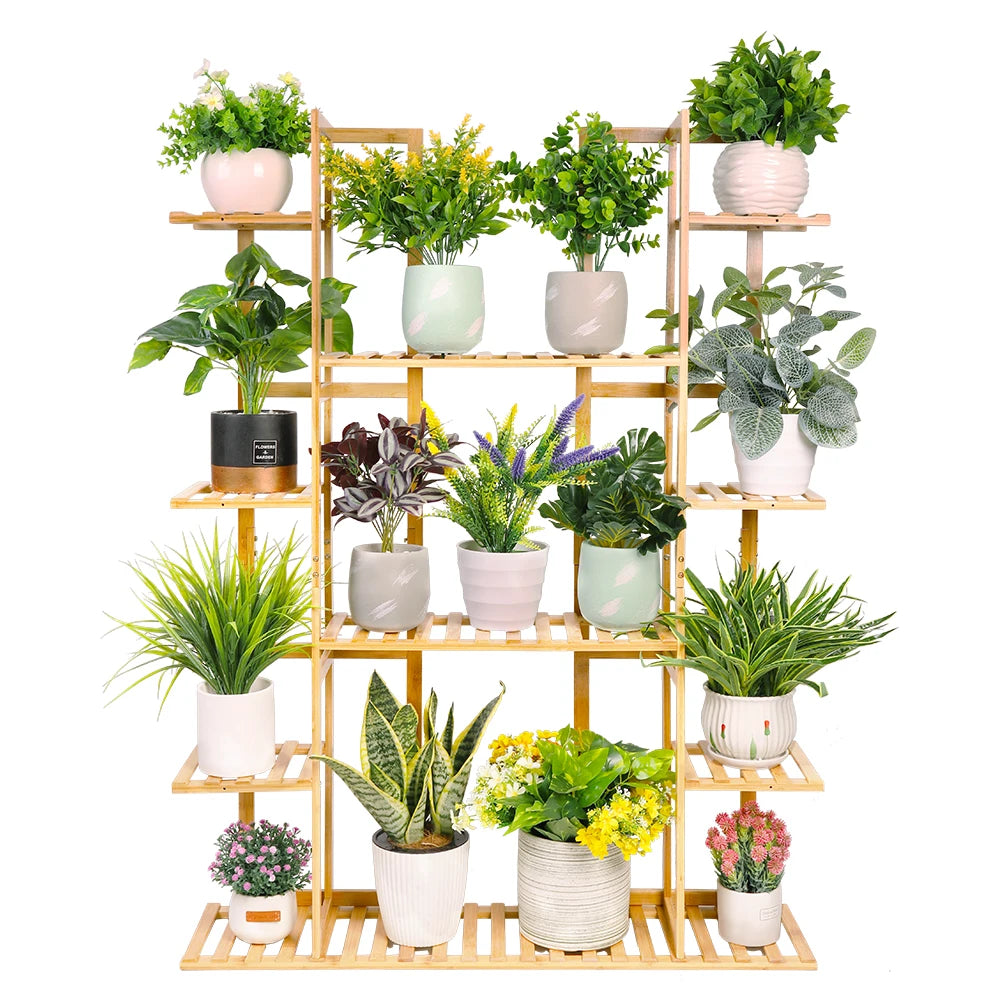 9 tier large bamboo plant stand corner shelf garden flower pot display shelving unit indoor outdoor - natural wood