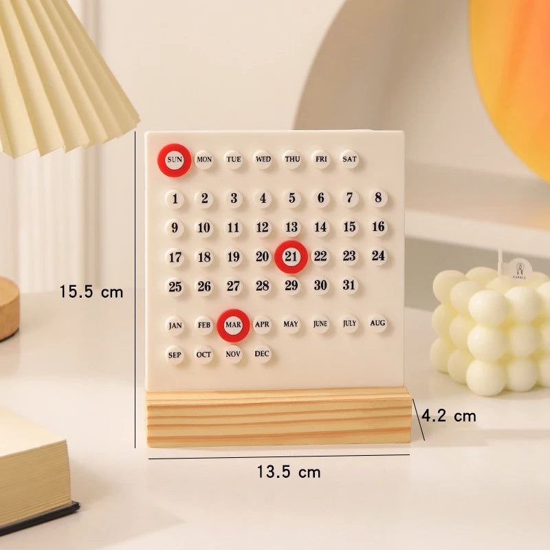 1pc wood perpetual calendar montessori cute desk adjustable week month date display home office - germany / white