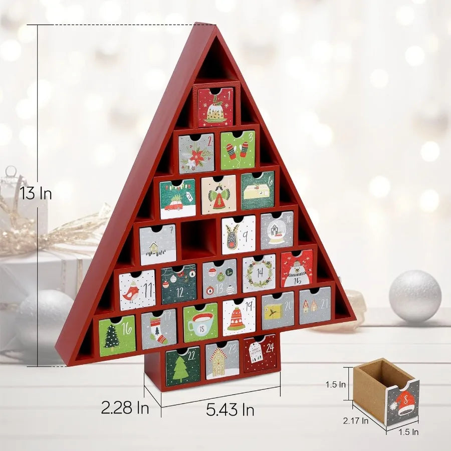 Wooden christmas advent calendar with 24 drawers tree shaped countdown to refillable for holid - united states