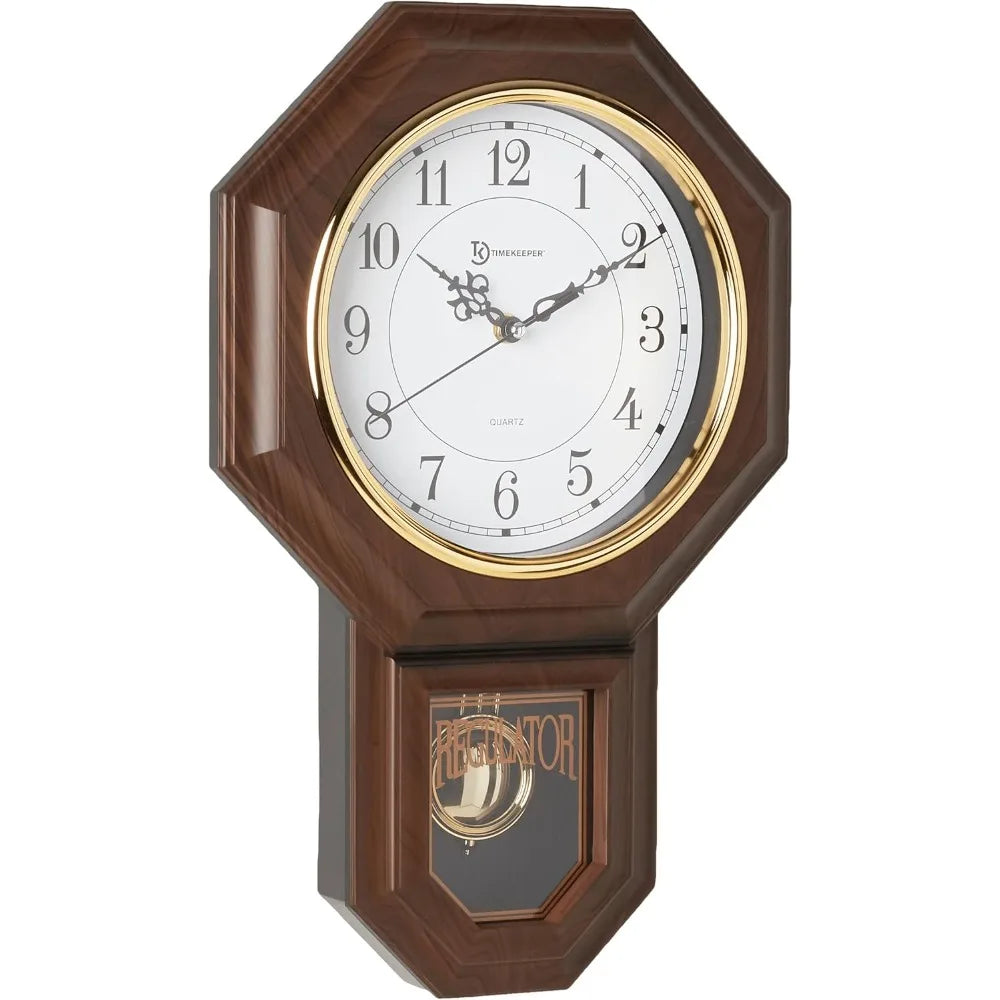 Essex walnut-finished faux wood pendulum wall clock with westminster chime 17.5 x 11.25 - united states / brown
