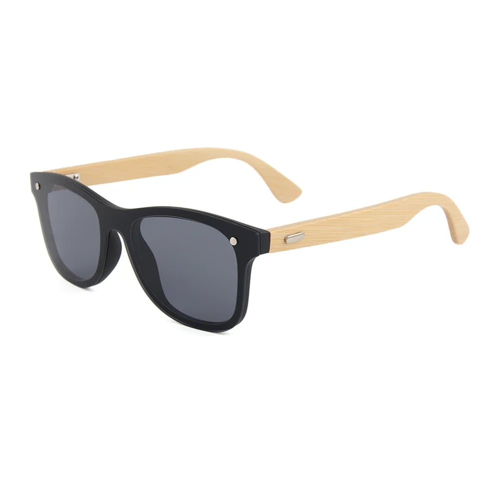 Shinycoco luxury brand new bamboo and wood sunglasses colorful flat one piece rice nail wooden leg glasses - all gray