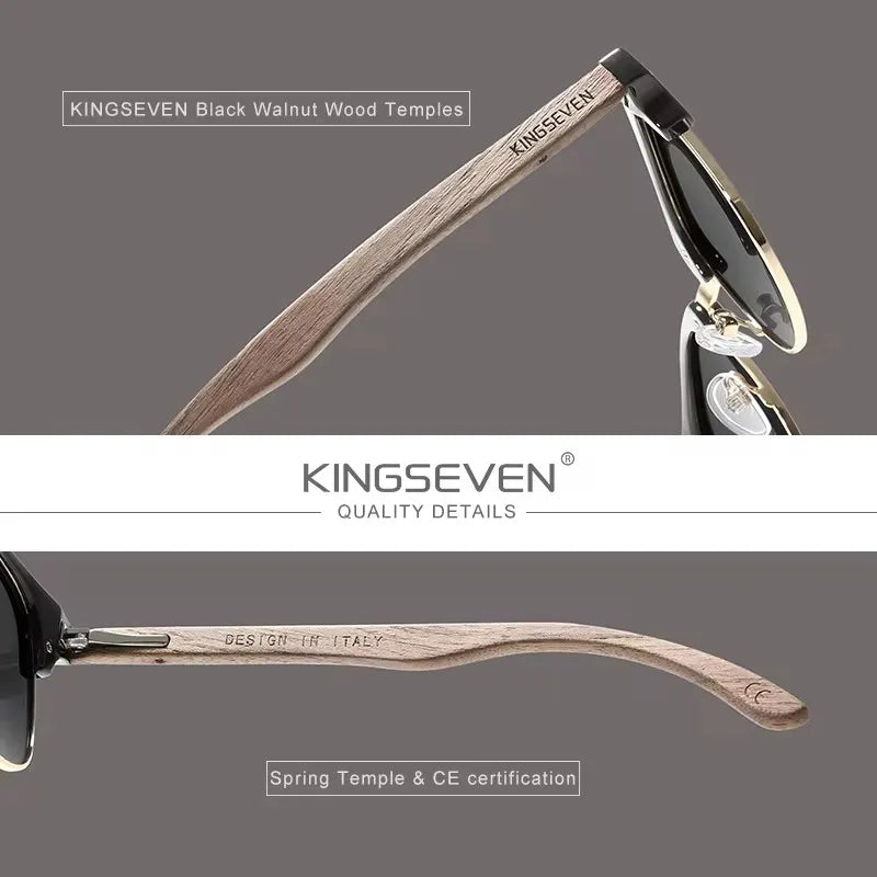 Kingseven trendy vintage handmade black walnut wood sunglasses men women polarized glasses male uv400 shades oculos